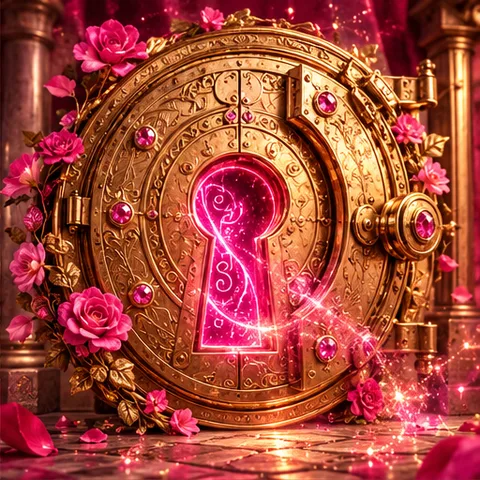 Goldenes Fantasiemotiv in magentafarbenem Licht